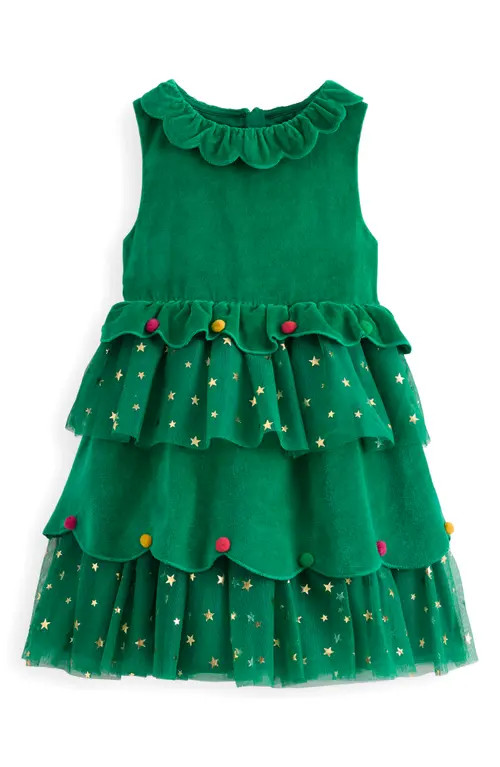 Mini Boden Kids' Christmas Tree Tiered Tulle Party Dress in Shady Green at Nordstrom, Size 3-4Y | Nordstrom