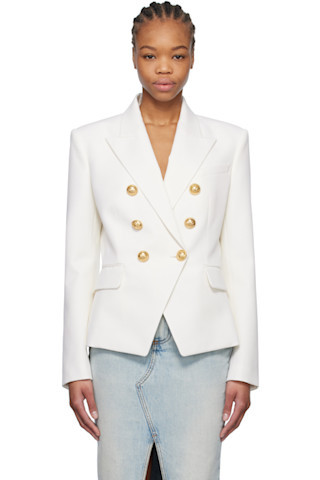 Balmain - White Grain De Poudre 6-Button Blazer | SSENSE