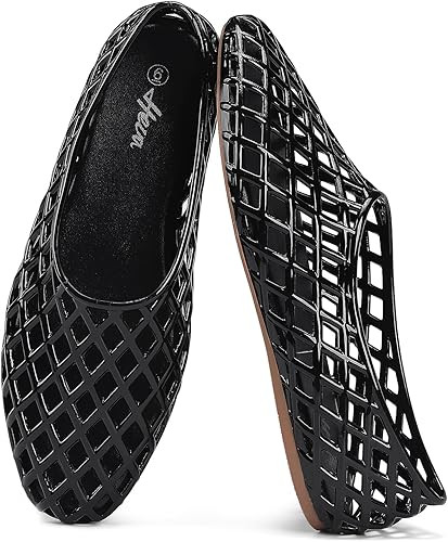 HEVA Women's Jelly Mesh Flats Breathable Clear Hollow Shoes Summer Beach Jellies Ballet Sandals | Amazon (US)