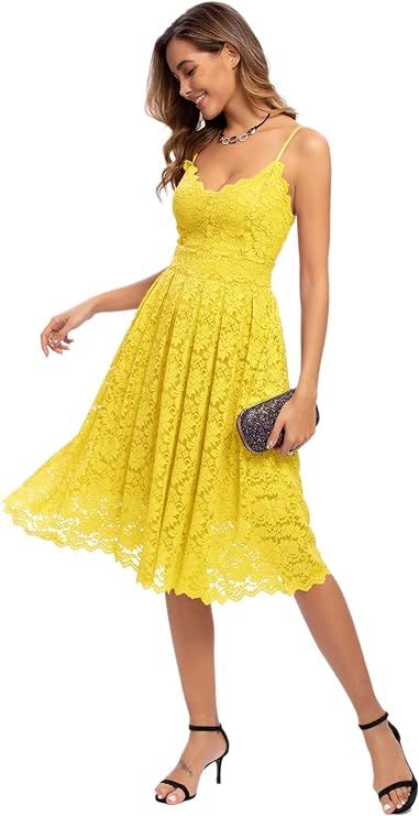 Atnlewhi Womens Spaghetti Strap V Neck Sleeveless A Line Lace Dresses for Evening Cocktail Formal... | Amazon (US)