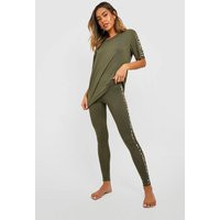 Womens Leopard Side Stripe Loungewear Set - Green - 6 | boohoo (US & Canada)