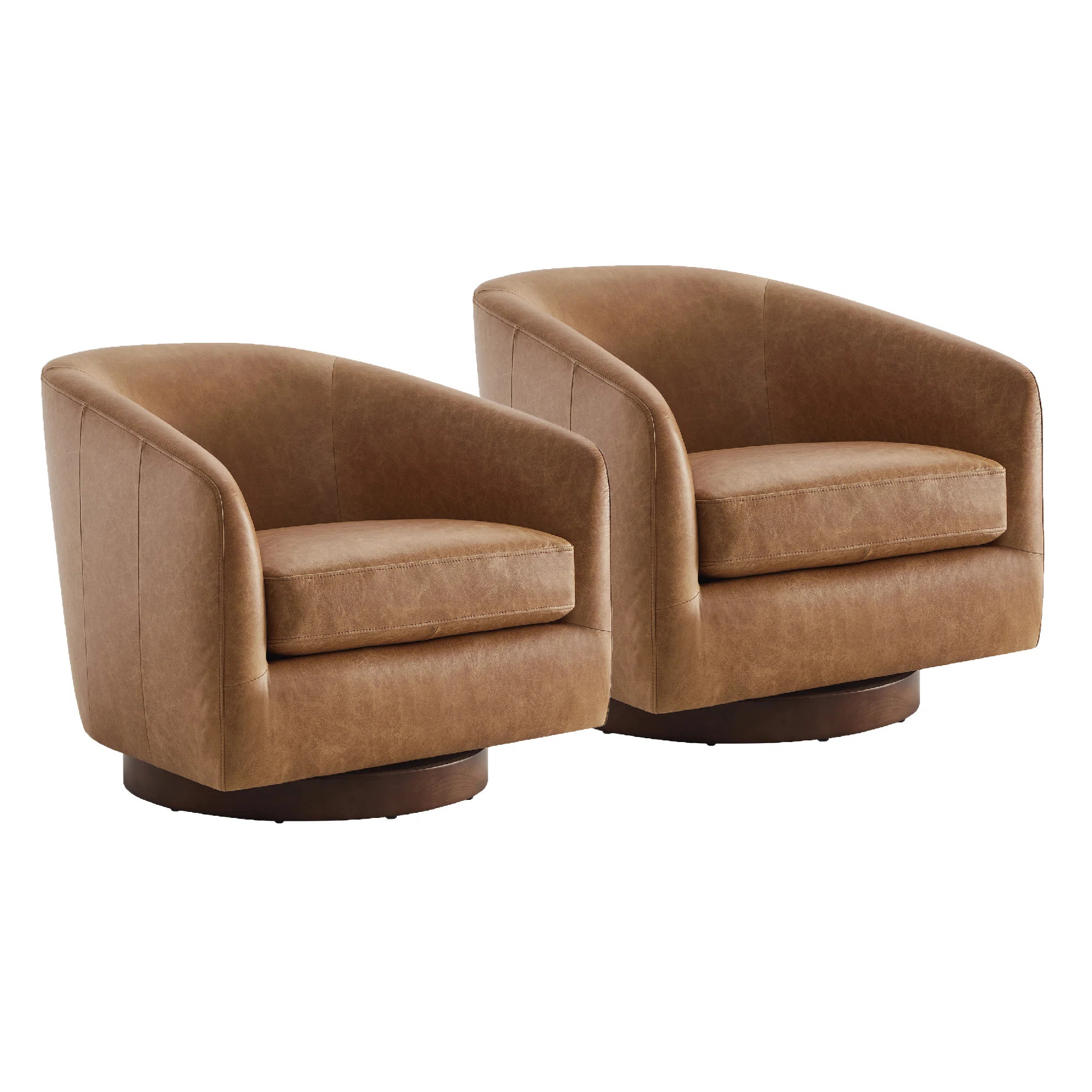 Bennett Genuine Leather Swivel Barrel Chair (Set of 2) | AllModern
