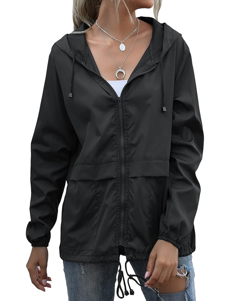 Women's Waterproof Raincoat Lightweight Rain Jacket Hooded Windbreaker with Pockets for Outdoor | Amazon (US)