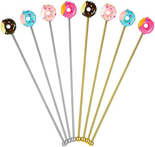 8 Pieces Coffee Stirrers Reusable Donut Swizzle Sticks Stainless Steel Coffee Beverage Stirrers R... | Amazon (US)