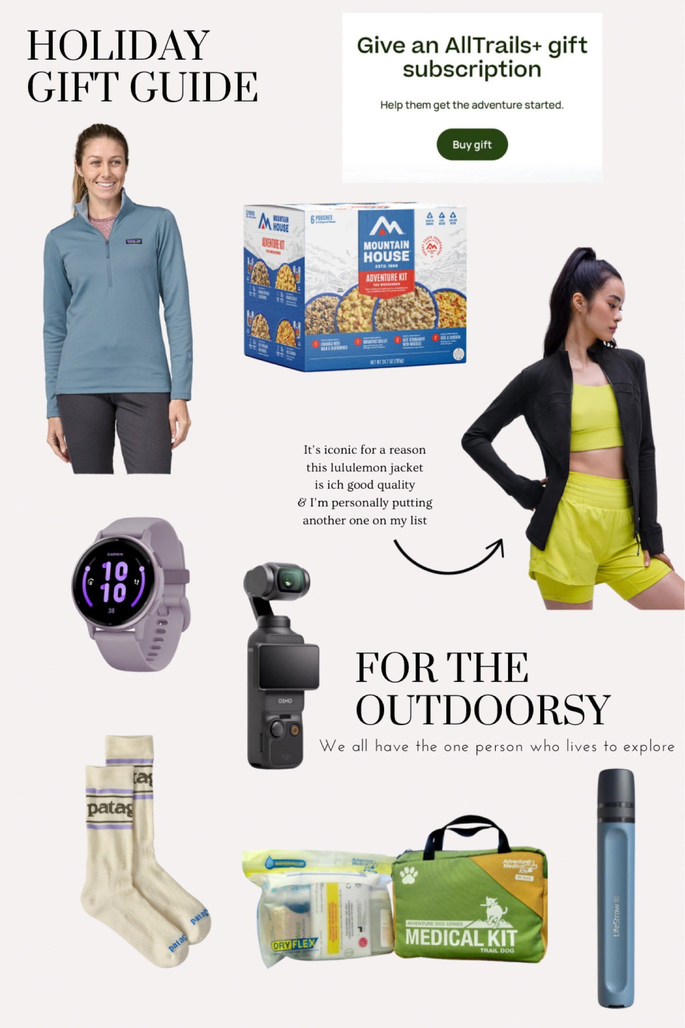 In this 2024 gift guide you’ll find perfect gift ideas for the people who love to hike and do outdoorsy activities. Gifts like a water filtration system to the lightweight perfect camera to capture all their adventures. This is the perfect gift guide for the adventures

#LTKSeasonal #LTKFitness #LTKHoliday