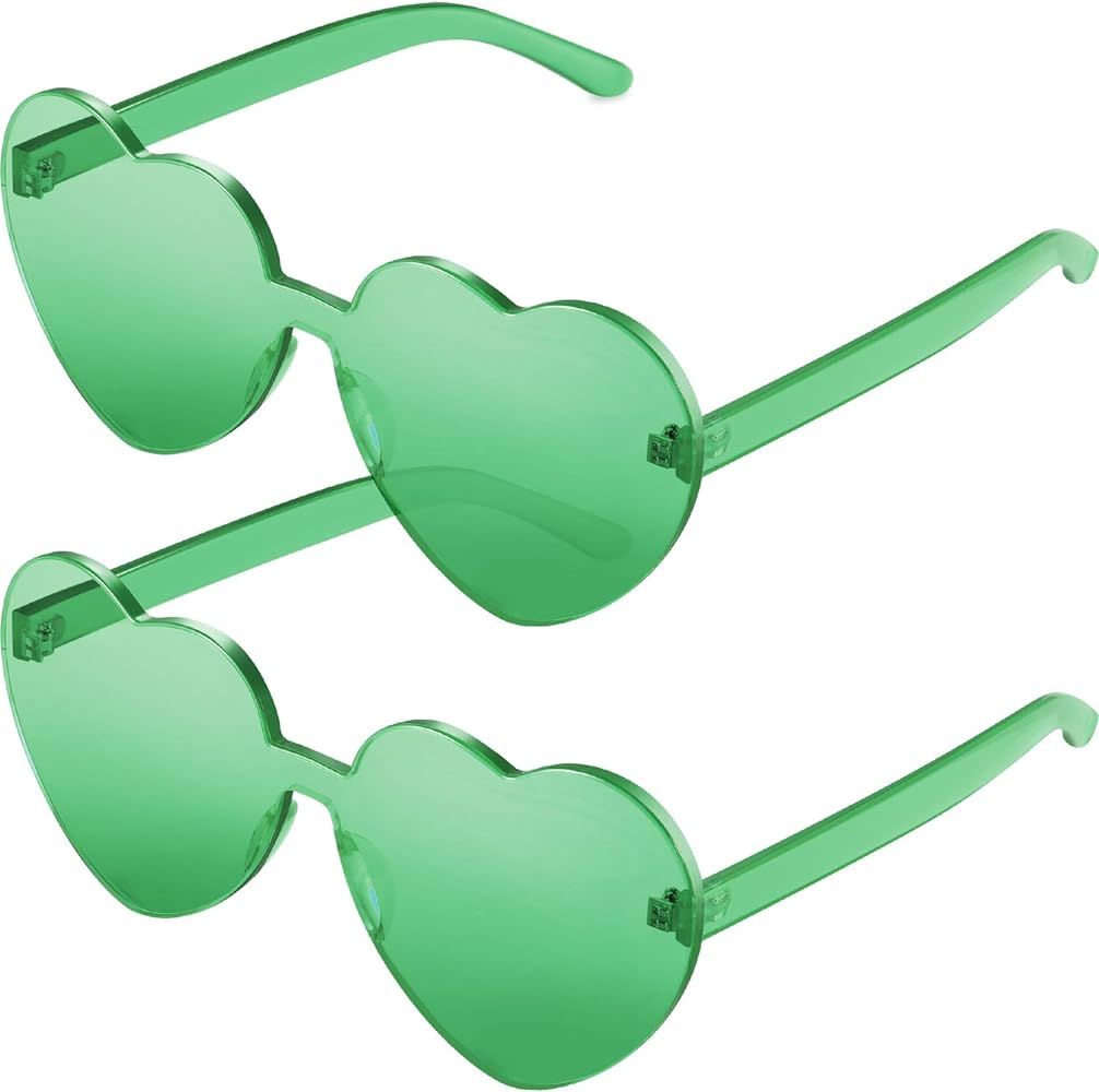 2 Pieces Heart Shape Rimless Sunglasses Transparent Candy Color Frameless Glasses Love Eyewear | Amazon (US)