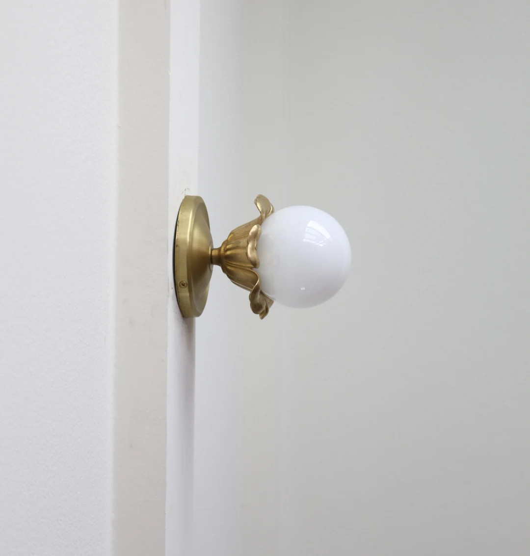 Brass wall sconce light with flower lamp holder, Classic brass ceiling light | Etsy (US)