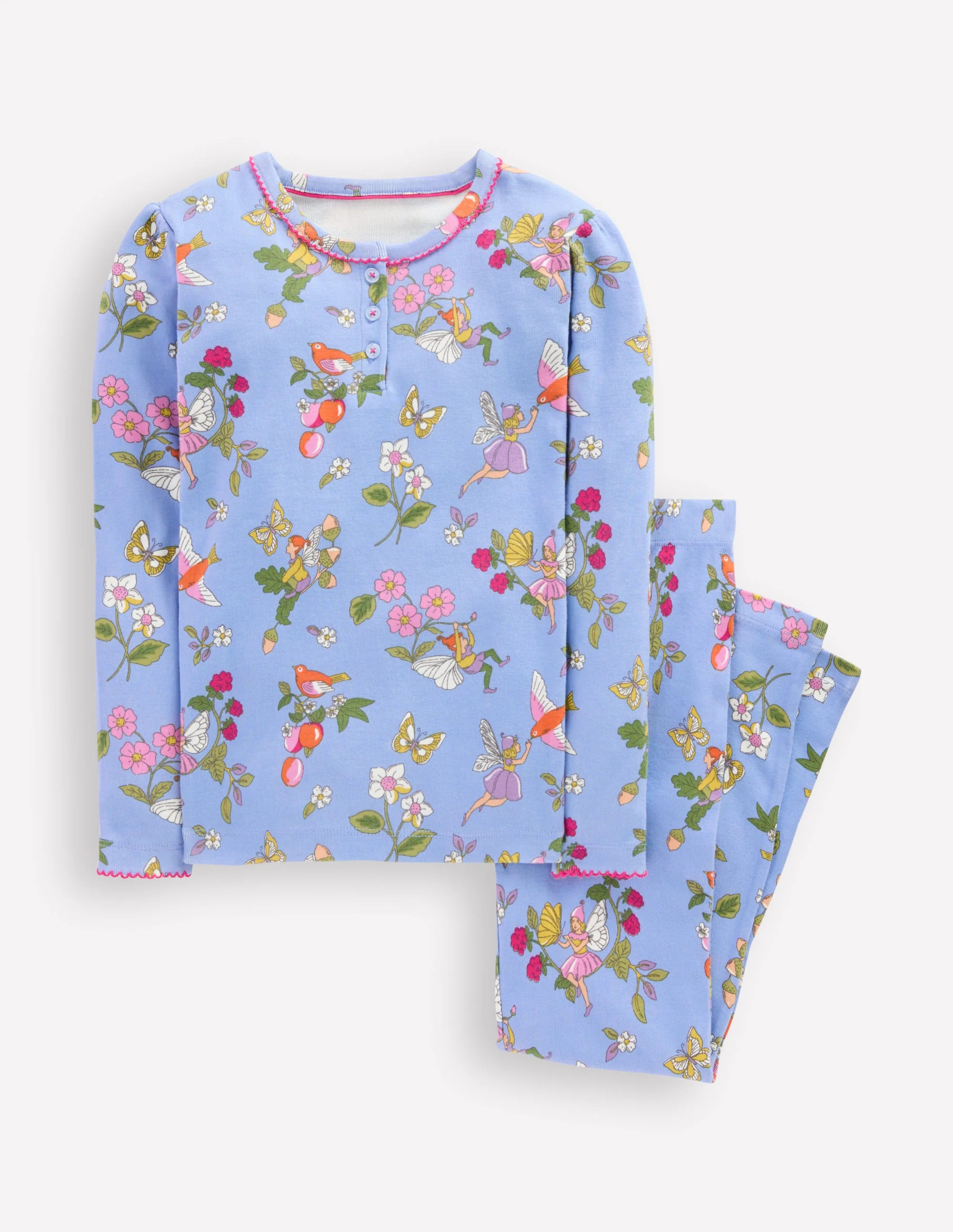 Snug Henley Pajamas-Glacier Blue Fairy Print | Boden (US)
