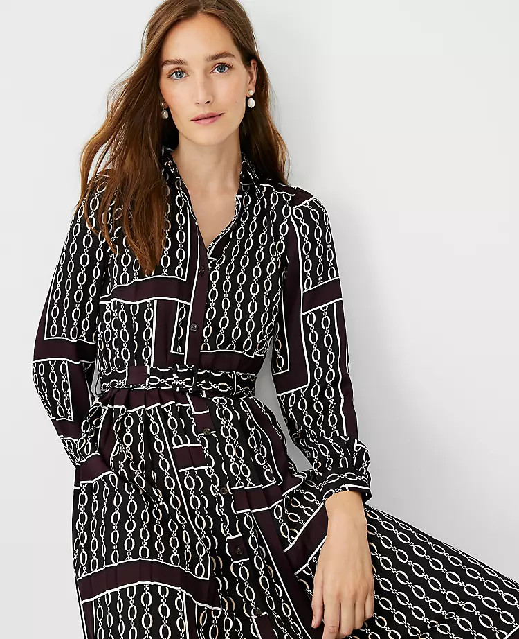 Chain Print Pleated Shirtdress | Ann Taylor (US)