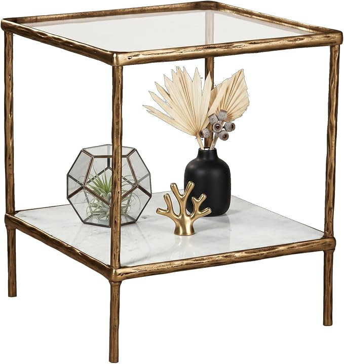 Signature Design by Ashley Ryandale Square End Table, Brass Glass & Marble | Amazon (US)