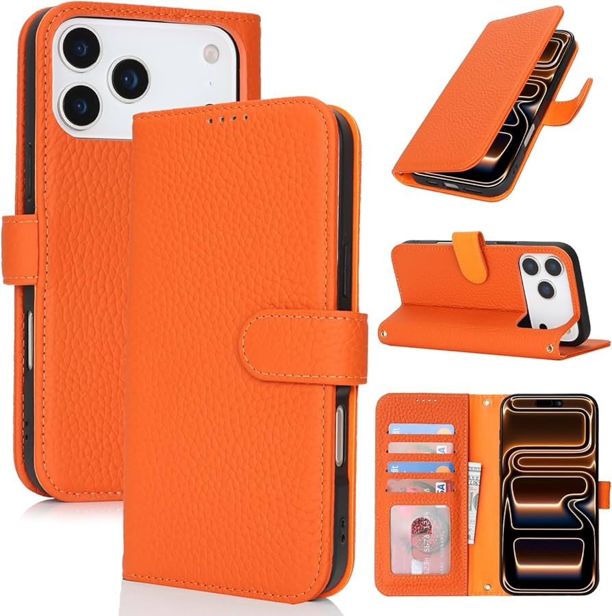 Zouzt Case for iPhone 17 Pro Max Genuine Leather Wallet Case with 4 Card Slot, RFID Blocking Card... | Amazon (US)