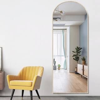 PexFix 65 in. x 22 in. Modern Arched Shape Framed Burlywood Standing Mirror Full Length Floor Mir... | The Home Depot