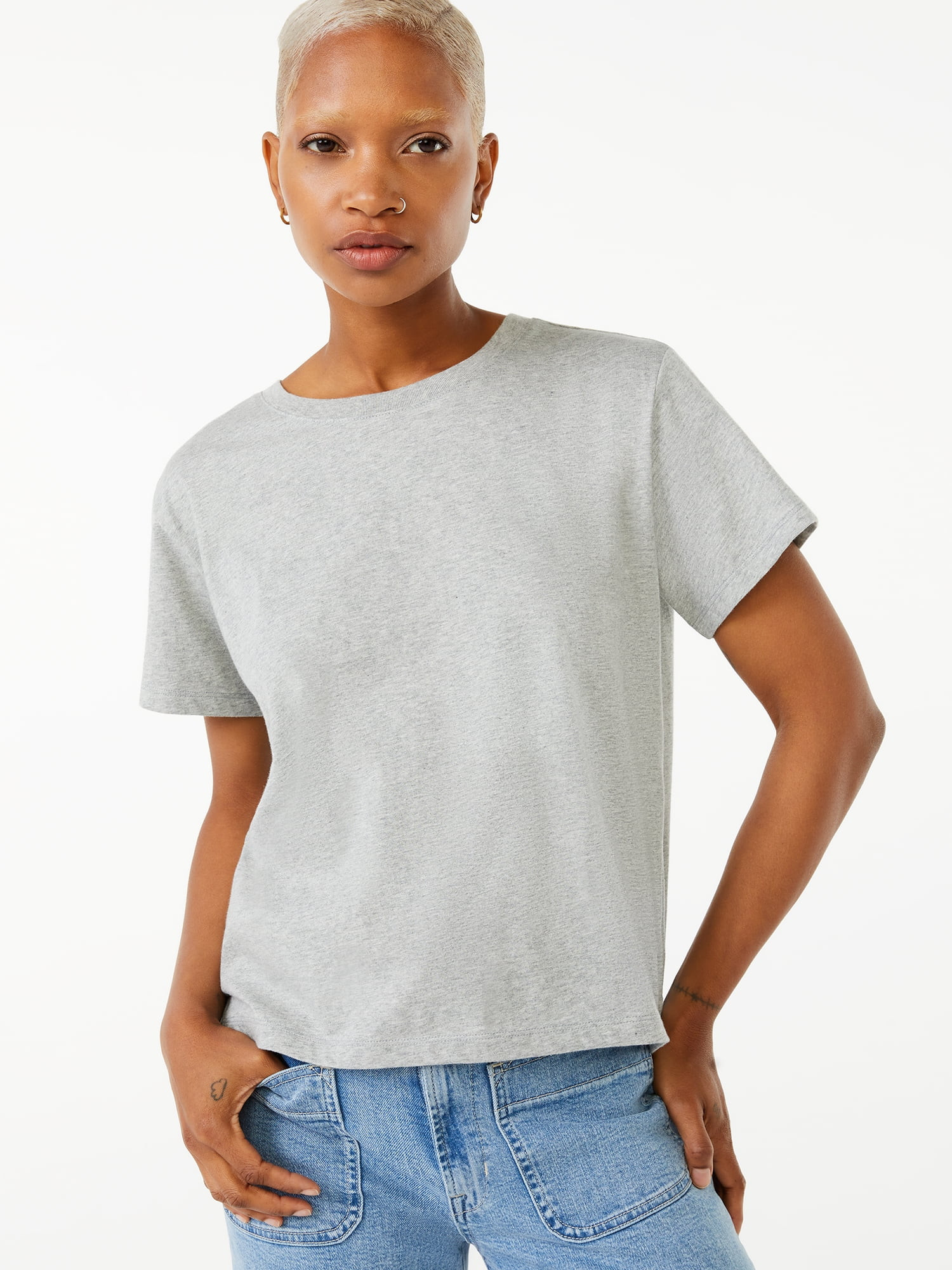 Free Assembly Women's Short Sleeve Crop Box Tee - Walmart.com | Walmart (US)