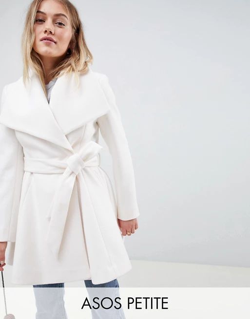 ASOS DESIGN Petite waterfall collar coat with tie belt | ASOS US