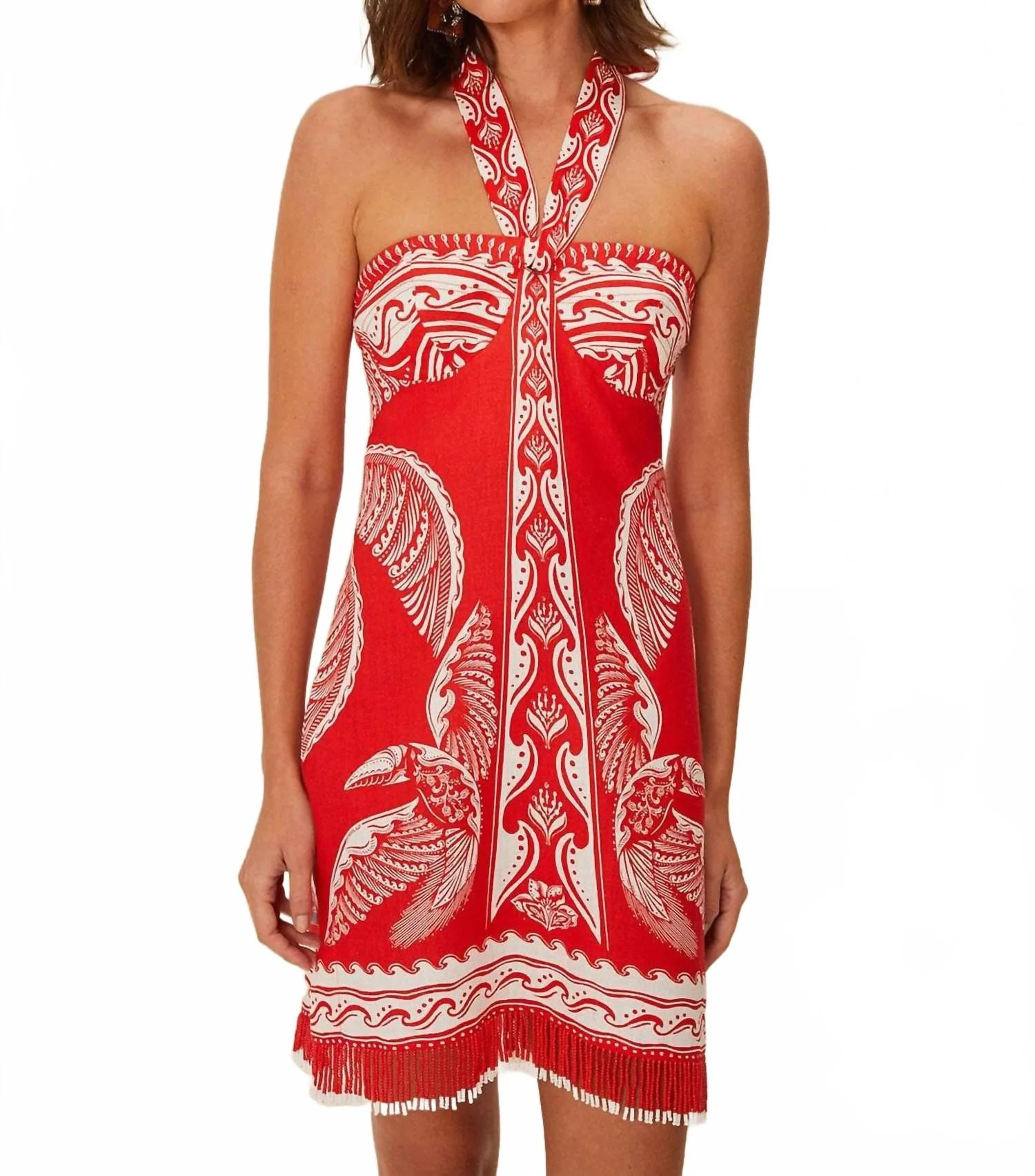 Majestic Coconut Tree Linen Mini Dress In Red | Shop Simon