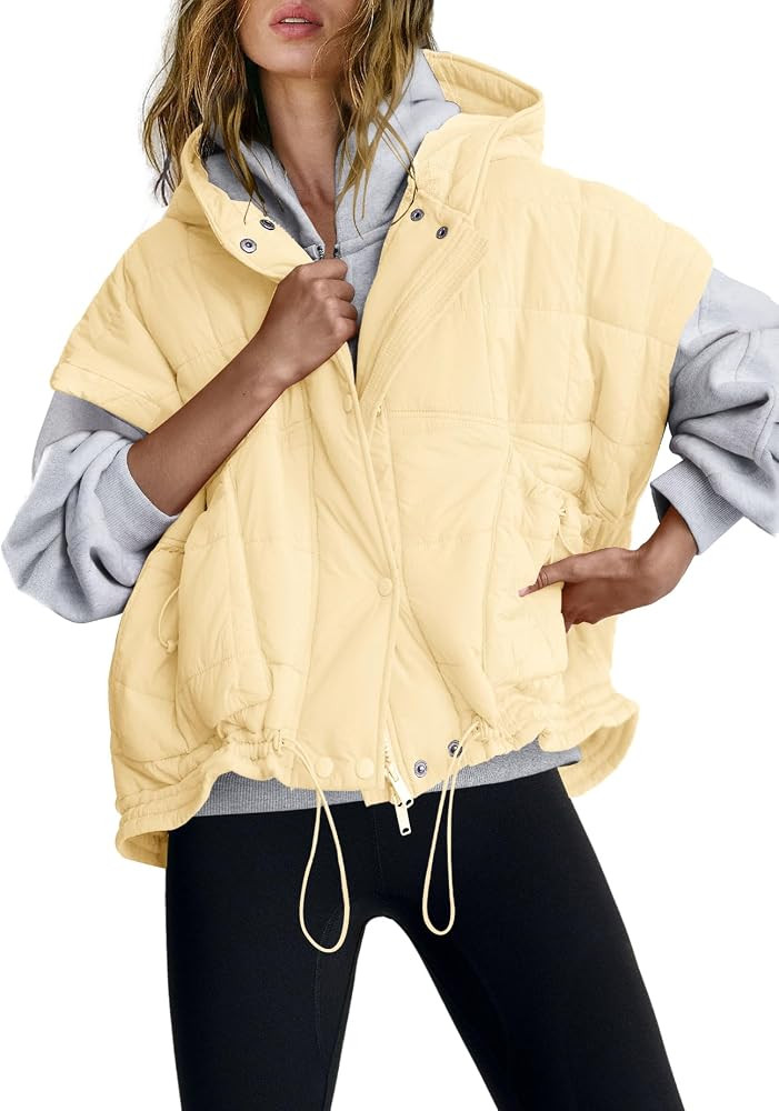 Panadila Womens Puffer Vest Oversized Sleeveless Quilted Jacket Zip Up Shacket with Hood Fall Win... | Amazon (US)
