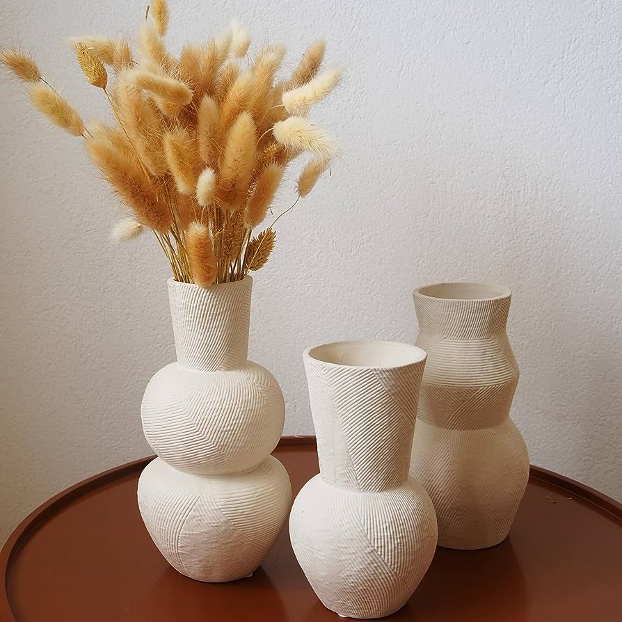 Mowtanco Ceramic Vases, Modern Decorative Textured Vase, Geometric Ribbed Vase for Home Decor, Ce... | Amazon (US)