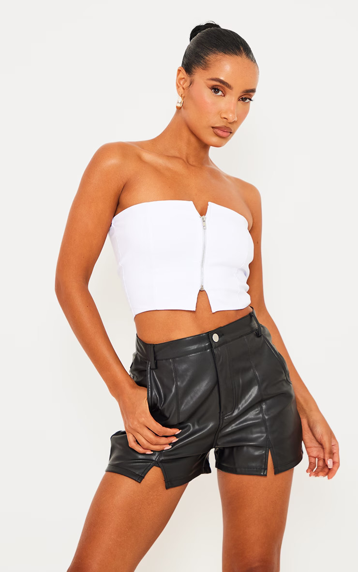 Black Seam Detail Faux Leather Shorts | PrettyLittleThing UK
