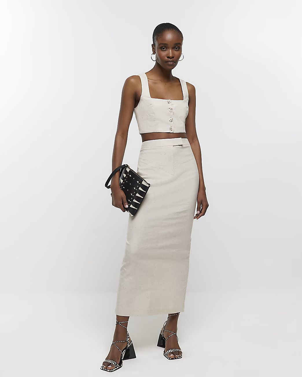 Cream linen tailored maxi skirt | River Island (UK & IE)