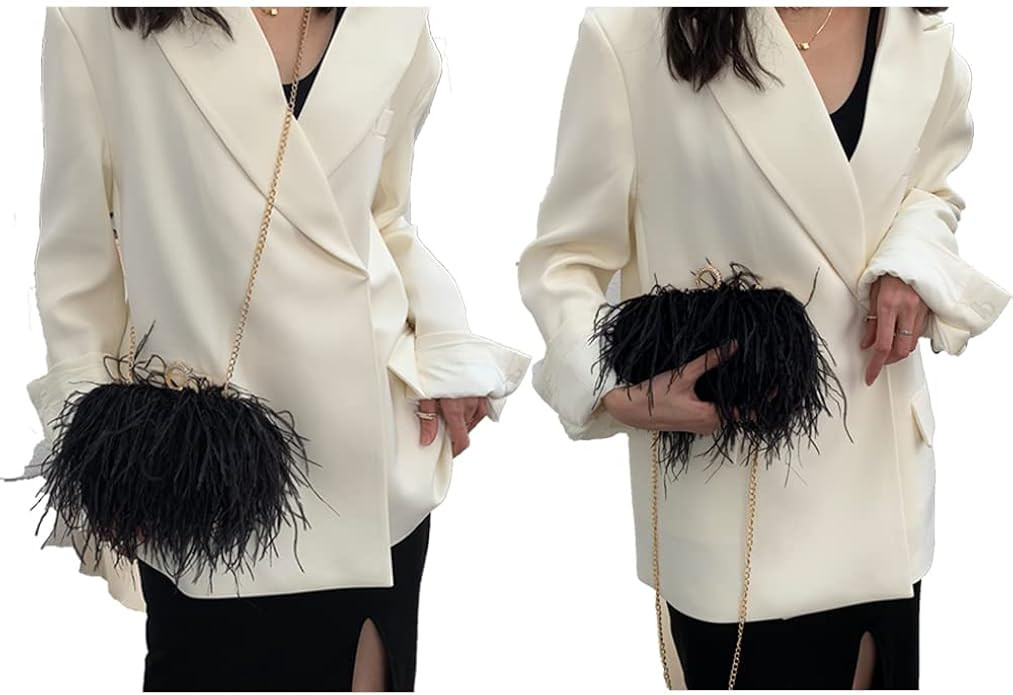 Women Real Natural Ostrich Feather Evening Bags Purses Clutch Vintage Banquet Handbag | Amazon (US)