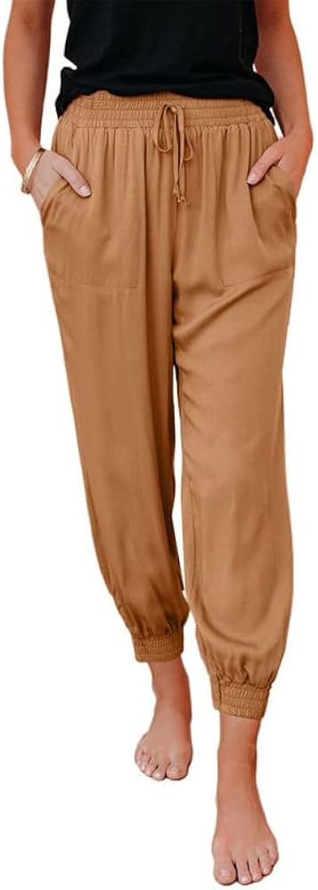 Dokotoo Womens 2024 Soft Casual Drawstring Tie Elastic Waist Loose Jogger Pants with Pockets | Amazon (US)