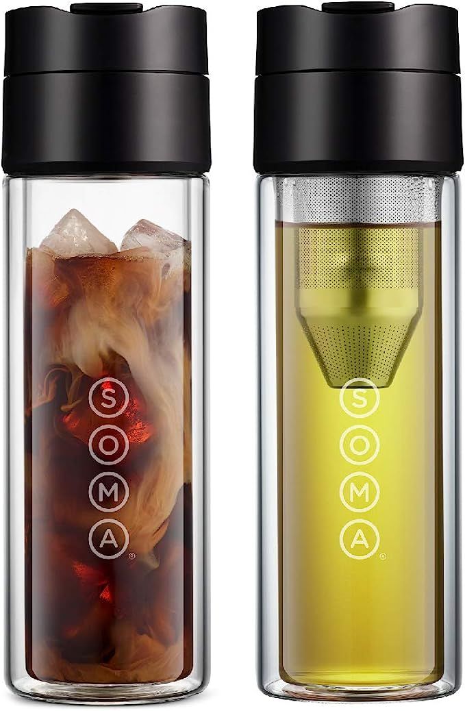 Amazon.com: SOMA Double Wall Glass Tea and Coffee Cold Brew Bottle, Black, 12oz (SM18501K) : Home... | Amazon (US)