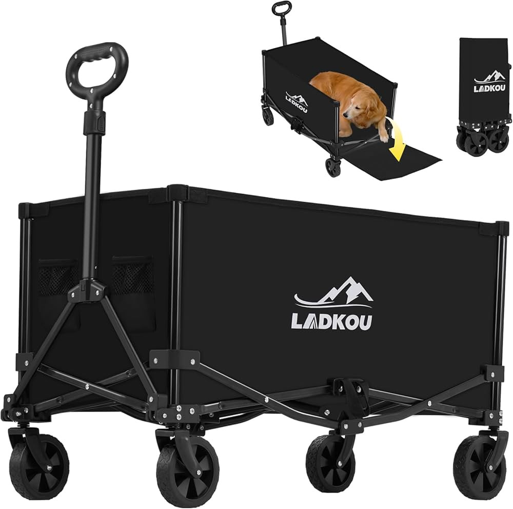 Collapsible Foldable Wagon, Heavy Duty Beach Wagon Cart with 140L Capacity and 220LBS Load, Porta... | Amazon (US)