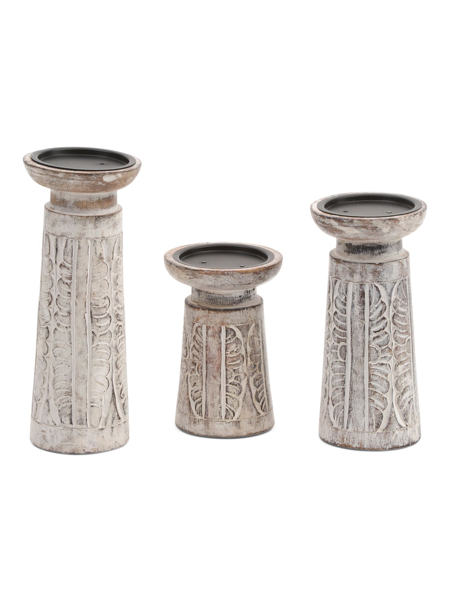 Set Of 3 Wooden Candle Holders | TJ Maxx