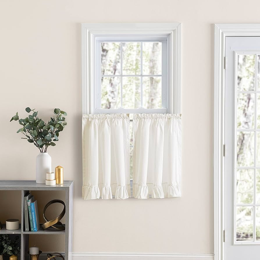 Ellis Curtain Classic Wide 84" x 30" Ruffled Tier, Natural | Amazon (US)