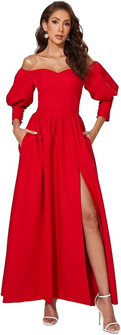 Ailidaw Women's Long Puffy Sleeve Prom Dress with Pockets Off Shoulder Long Bridesmaid Formal Evenin | Amazon (US)