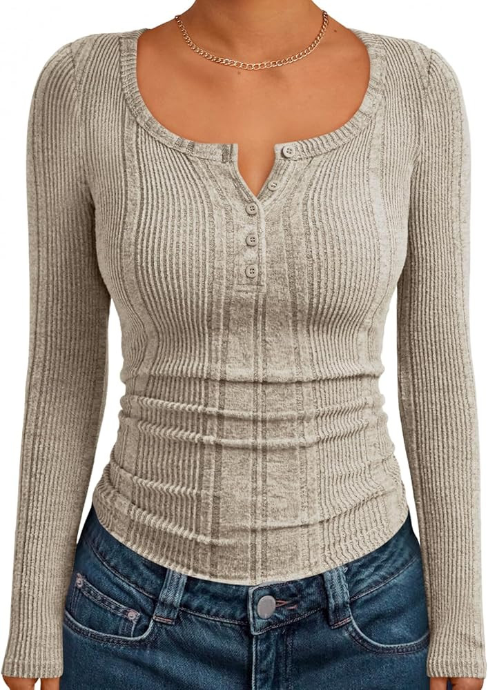 Trendy Queen Womens Henley Ribbed Long Sleeve Shirts Fall Tops Business Casual T Shirts 2026 | Amazon (US)
