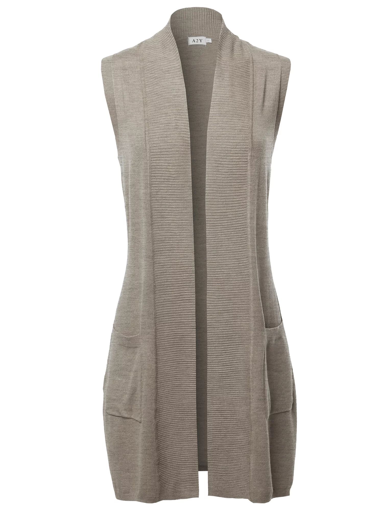 A2Y Women's Open Front Long Sleeveless Draped Side Pockets Vest Knit Sweater Camel XL | Walmart (US)