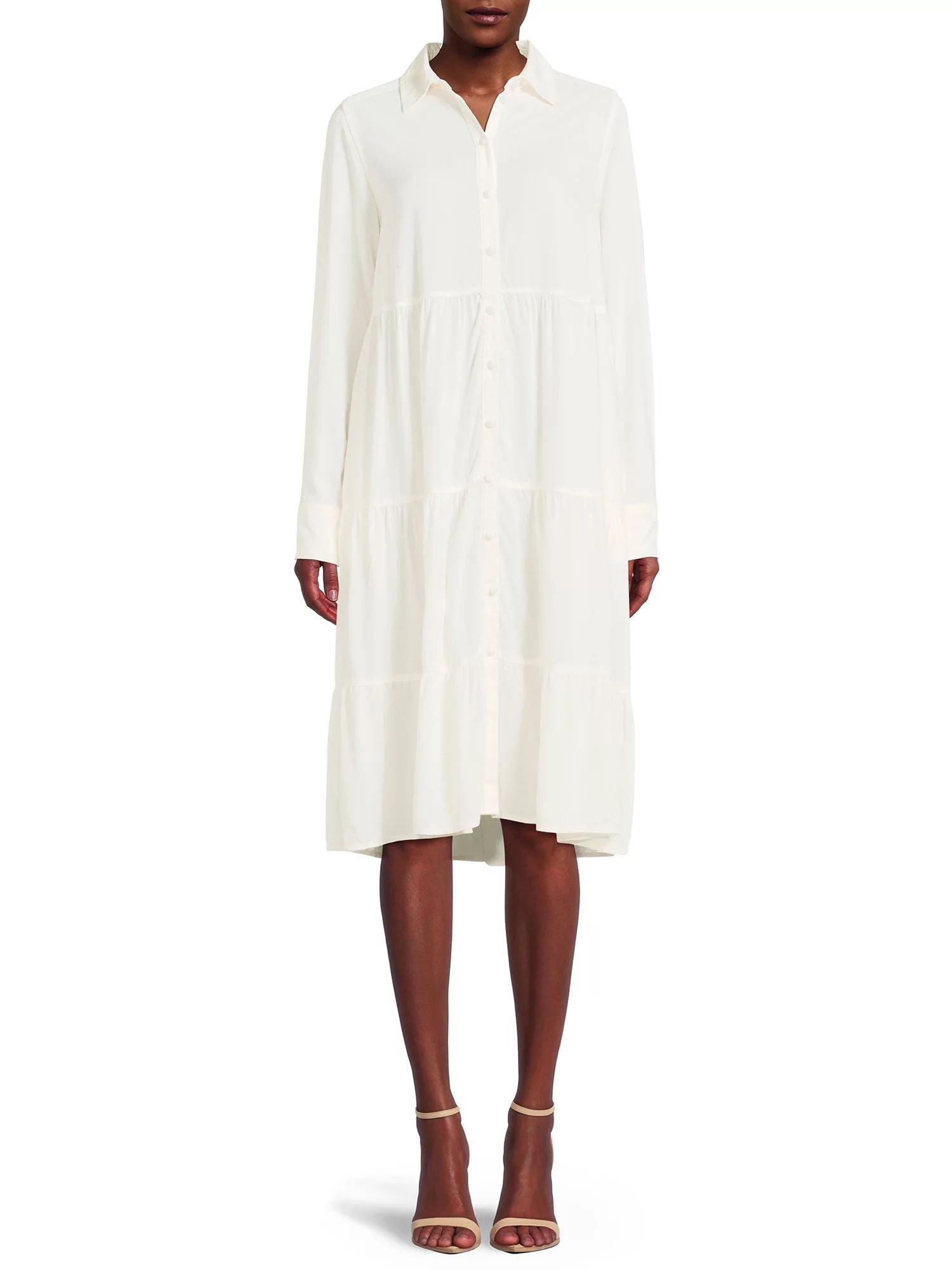 Time and Tru Women's Tiered Dress with Long Sleeves | Walmart (US)