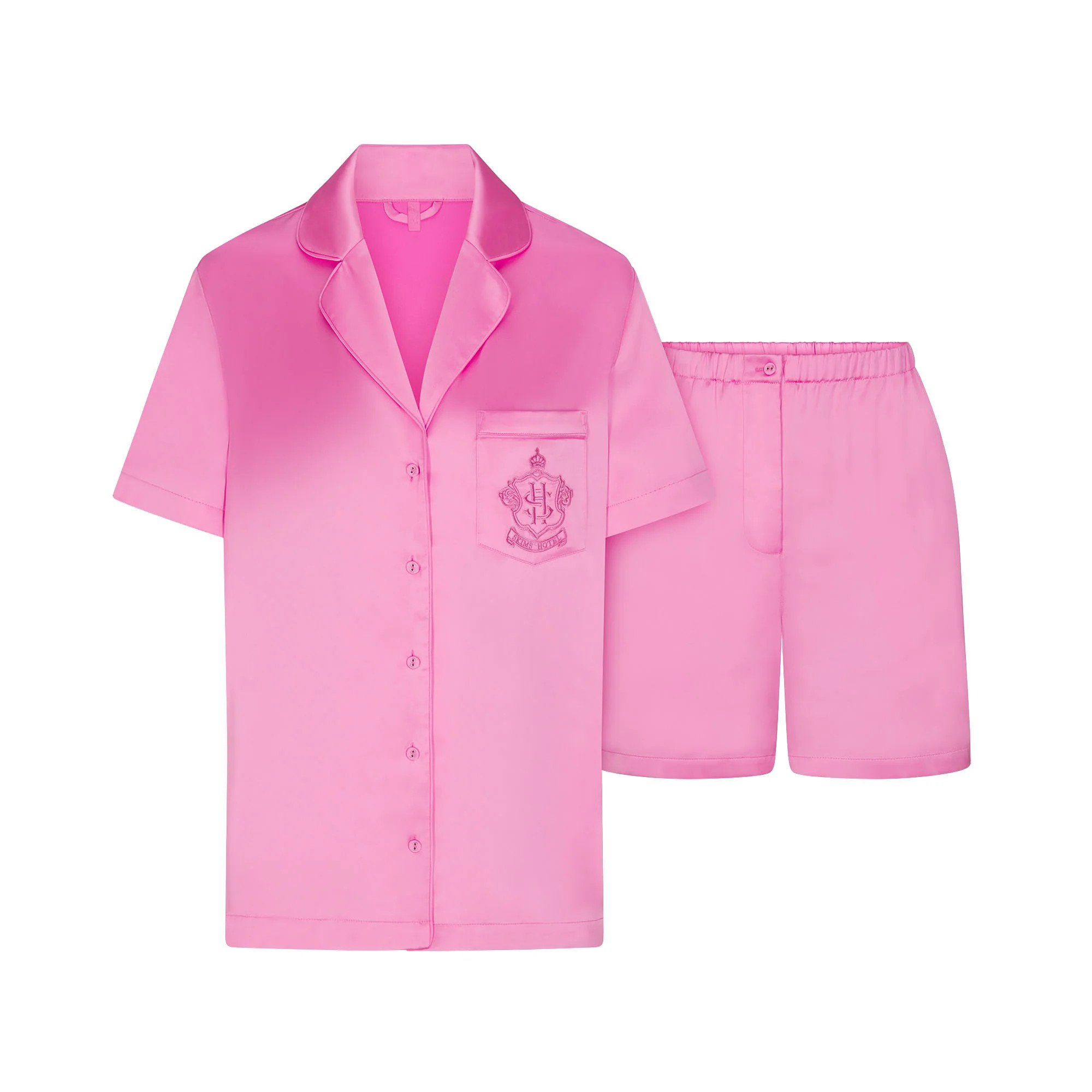 SKIMS HOTEL SHINE SHORT SLEEVE BUTTON UP SLEEP SET | NEON ORCHID | SKIMS (US)