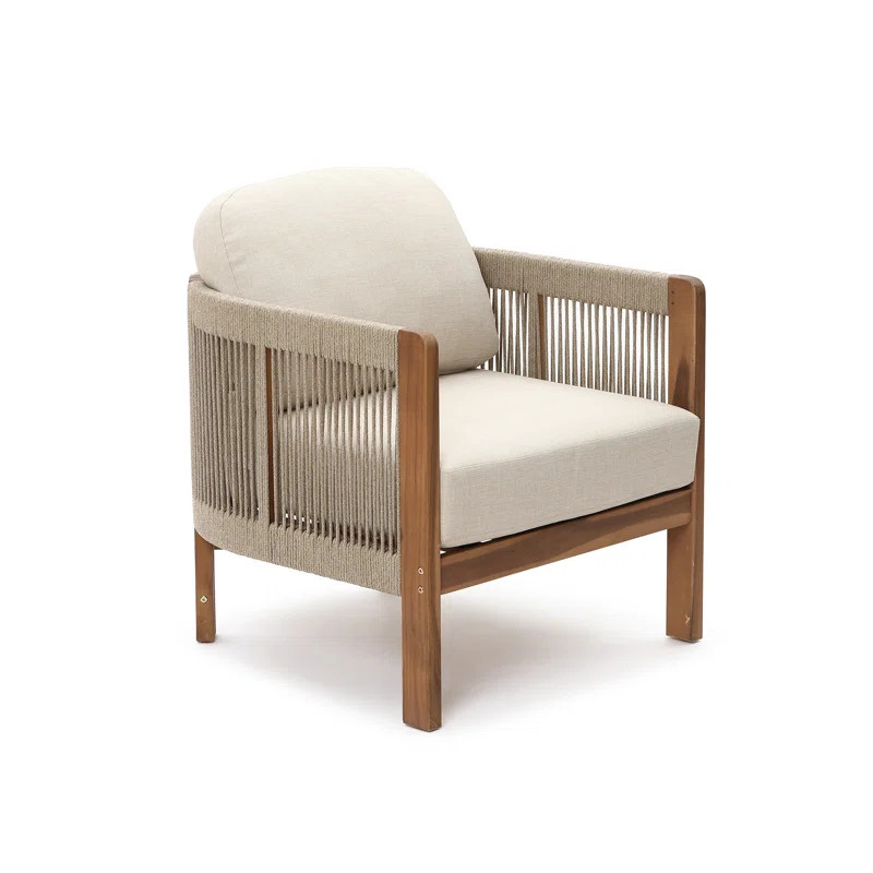 26.7'' W Outdoor Solid Wood Patio Armchair with Handwoven Rope Backrest | Wayfair North America