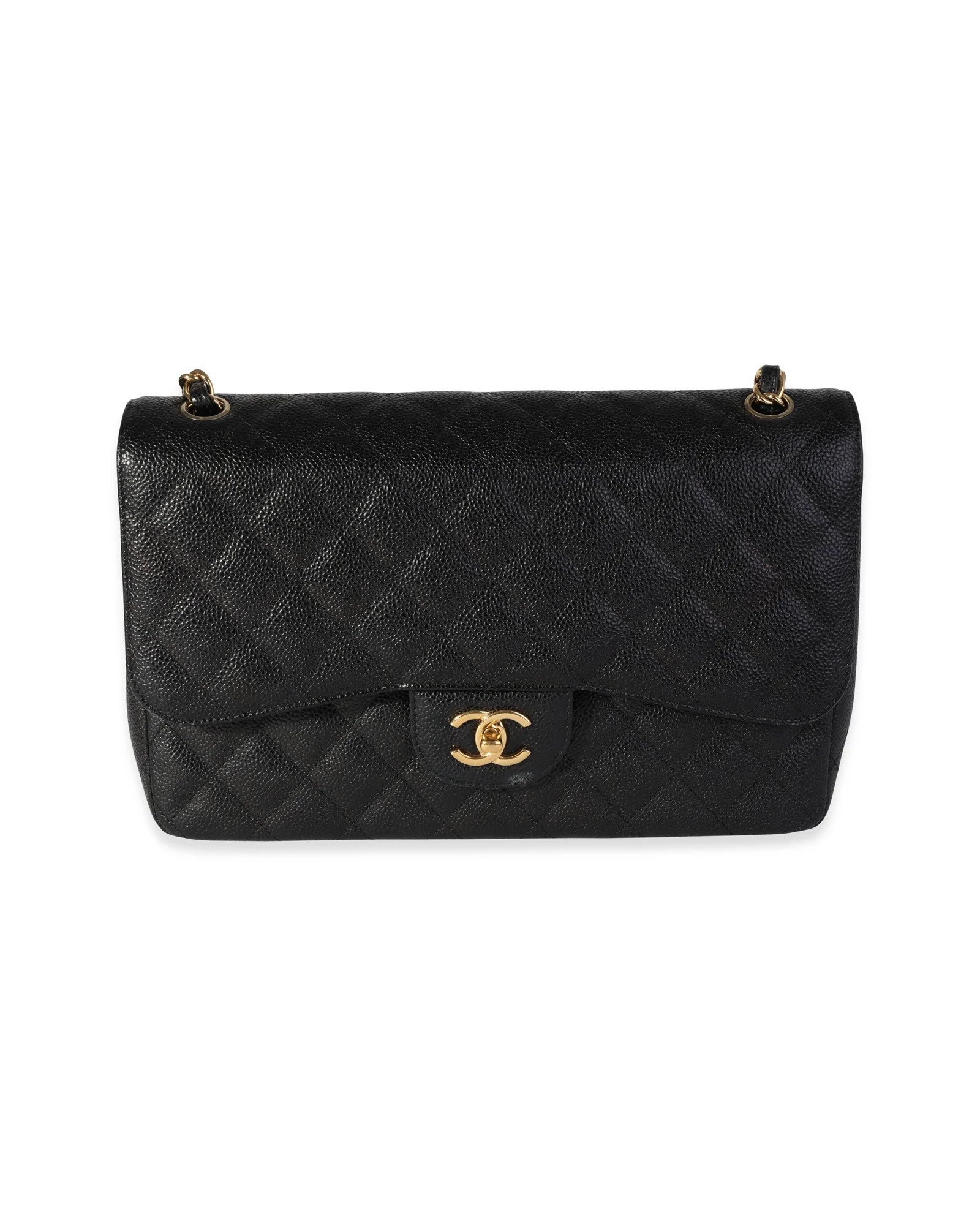 Chanel Black Quilted Caviar Jumbo Classic Double Flap Bag | Shop Simon