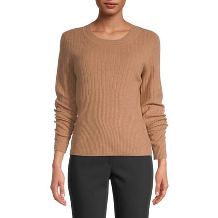 Liz Claiborne Womens Round Neck Long Sleeve Pullover Sweater, Medium , Beige | JCPenney