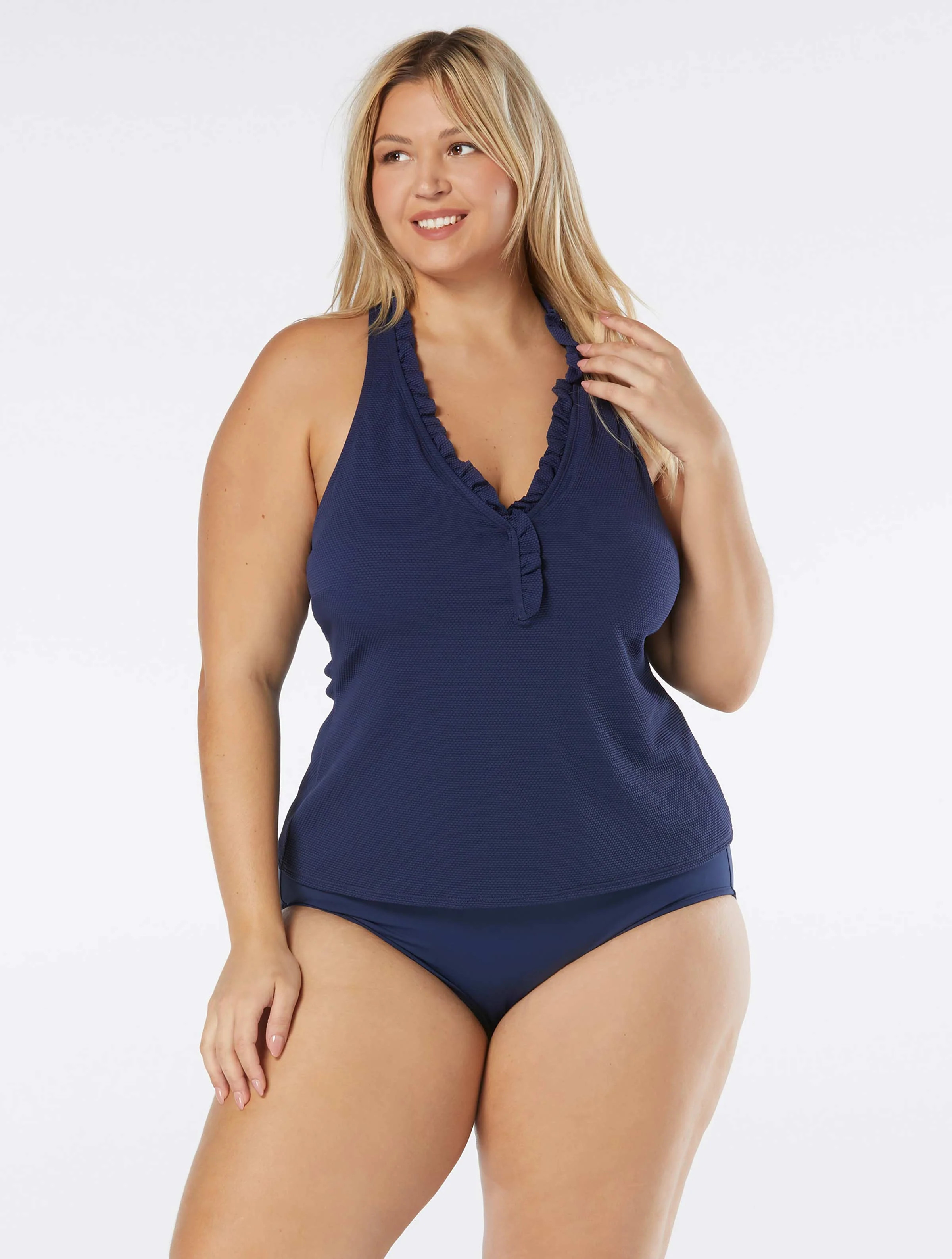 Beach House Plus Swim Nina Ruffle Trim Textured Tankini Top - Pique So | Beach2Ocean