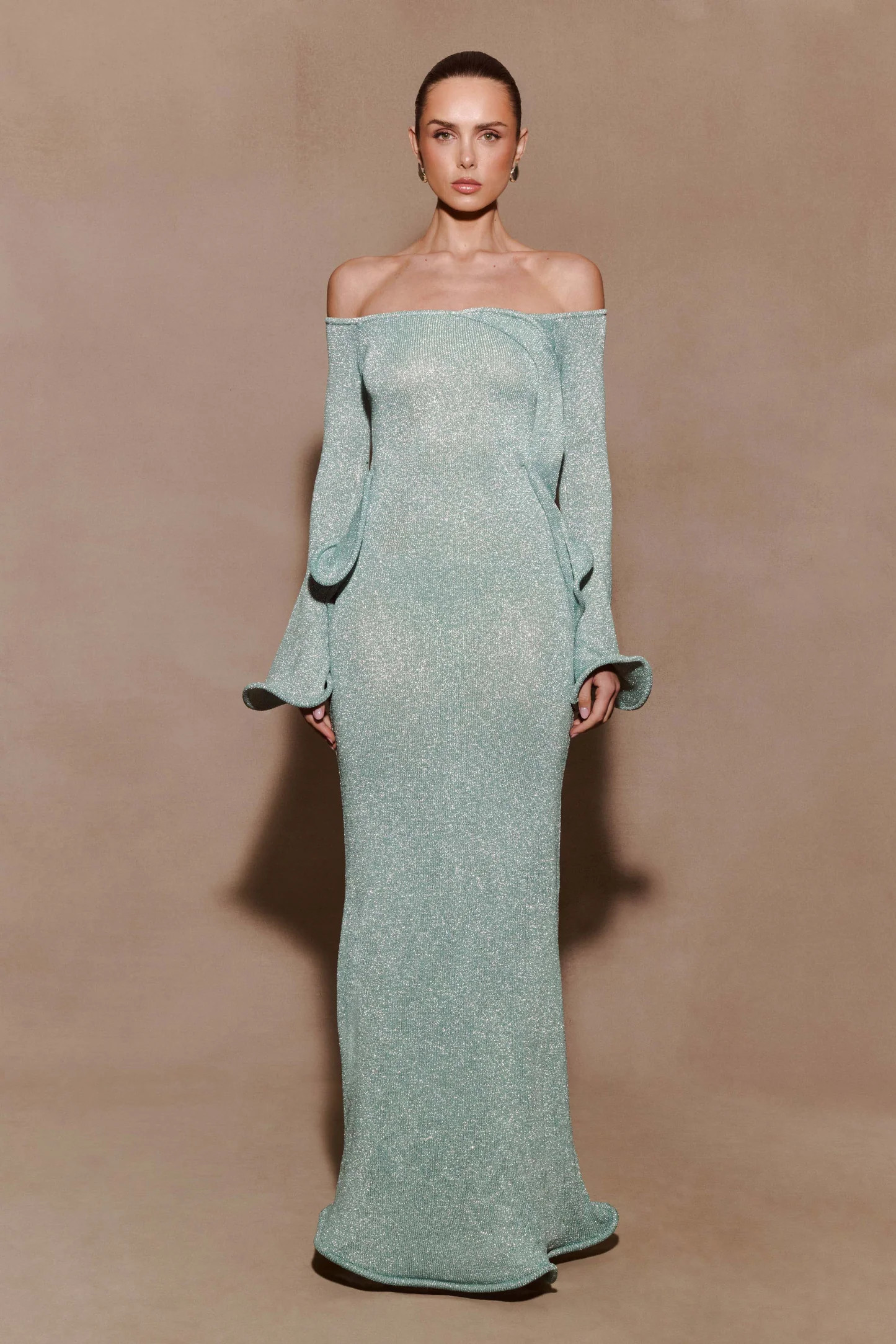Sandrine Lurex Knit Maxi Dress - Aqua | Meshki UK