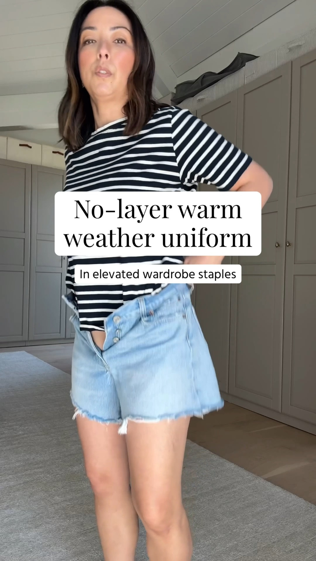 A no-layer warm weather outfit idea. All of these are wardrobe staples that I wear over and over again. 

Kule tee medium
Agolde Parker shorts 25
Staud flats 35
Quince bucket bag
Polo hat
Electric Picks earrings
Dorsey James necklace 15”

#LTKgrwm #LTKmomlife #LTKPetite