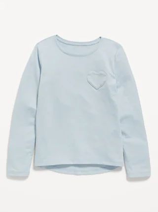 Softest Long-Sleeve Heart-Pocket T-Shirt for Girls | Old Navy (US)