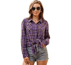 Damipow Lightweight Flannel Shirt Women Long Sleeve Fall Blouse Ladies Casual Top Cute Clothes | Amazon (US)