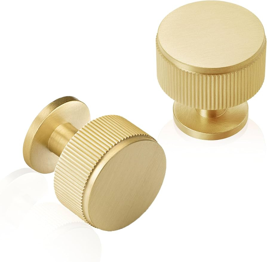 QOGRISUN Solid Brass Cabinet Knobs 10 Pack – 1-1/8″ Heavy Duty Brushed Gold Drawer Pulls, Mod... | Amazon (US)
