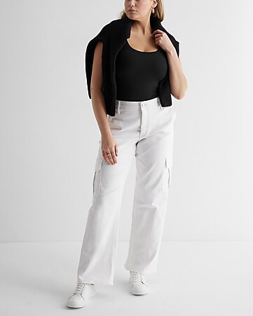 "Low Rise White Baggy Straight Cargo" | Express
