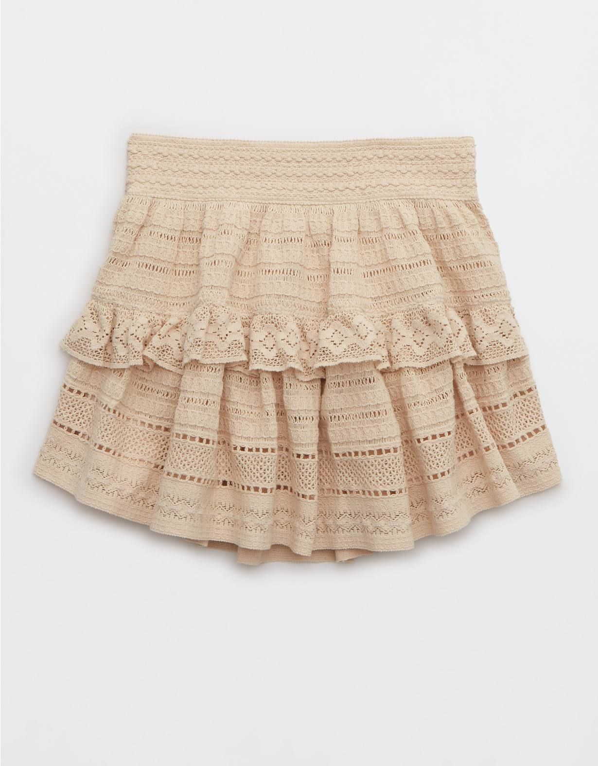 Aerie Textured Lace Ruffle Mini Skirt | American Eagle Outfitters (US & CA)