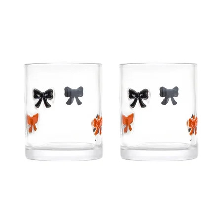 Thyme & Table 12 fl oz Halloween Orange and Black Bow Charm Drinking Glasses, Set of 2 | Walmart (US)
