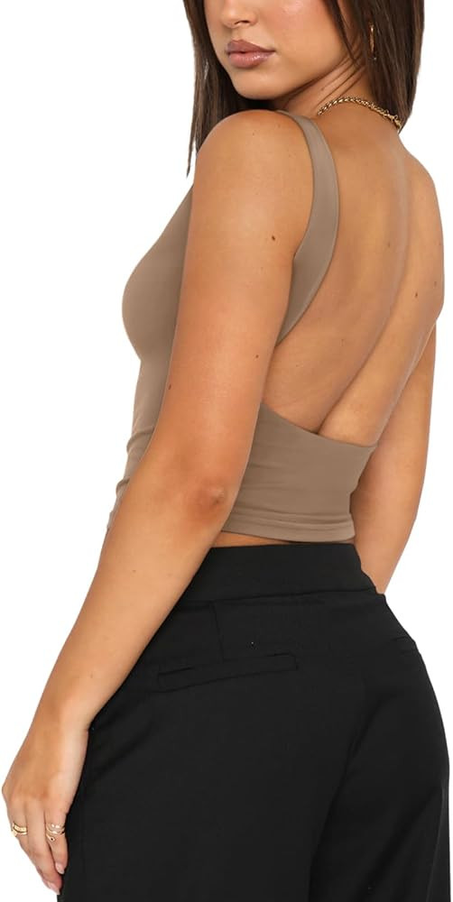 REORIA Women's Sexy Open Back High Neck Sleeveless Tank Top Y2k Trendy Backless Crop Tops | Amazon (US)