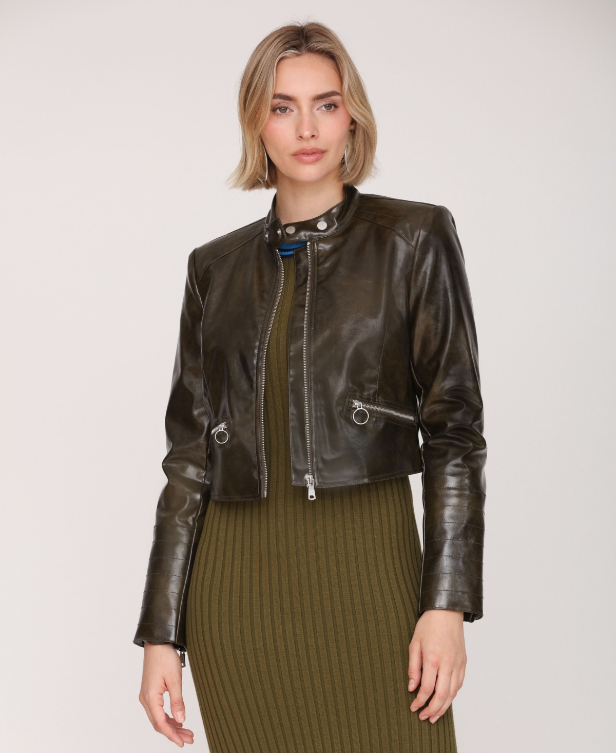 Avec Les Filles Women's Cropped Moto Jacket - Seaweed | Macy's