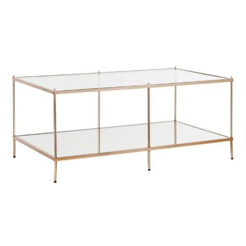 Aurora Gold Metal and Glass Coffee Table with Shelf | World Market