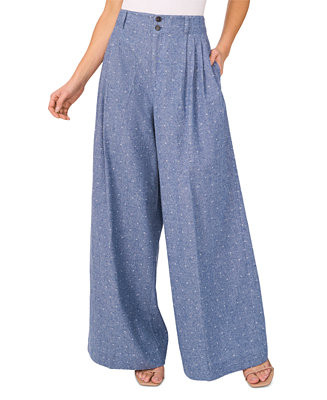 Women's Cotton Pleated Flared Wide-Leg Pants | Macy's